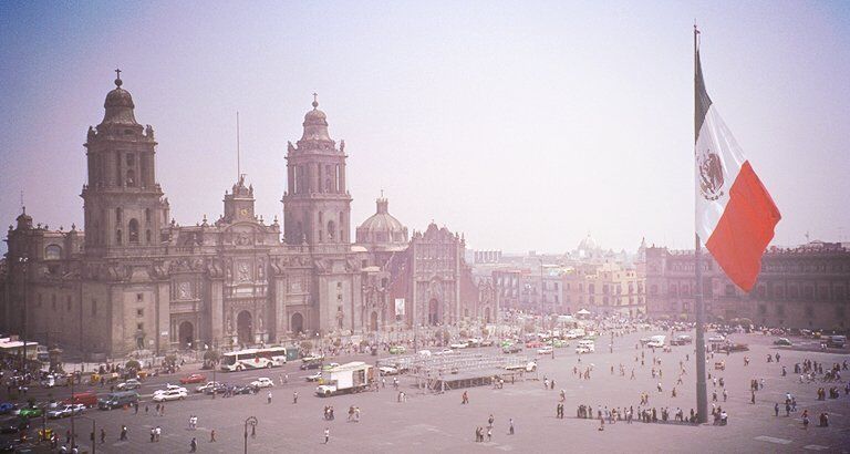 Mexico City's zocalo, or main square, where much of SPECTRE's pre-title action took place Mexico City's zocalo, or main square, where much of SPECTRE's pre-title action took place