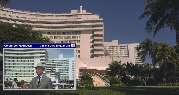 The Fontainebleau was used in long shots and background for the Miami studio filmed scenes in Goldfinger (1964) The Fontainebleau was used in long shots and background for the Miami studio filmed scenes in Goldfinger (1964)