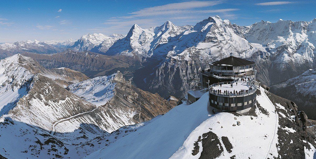 Piz Gloria on top of Mount Schilthorn, Blofeld's hideout in On Her Majesty's Secret Service (1969) Piz Gloria on top of Mount Schilthorn, Blofeld's hideout in On Her Majesty's Secret Service (1969)