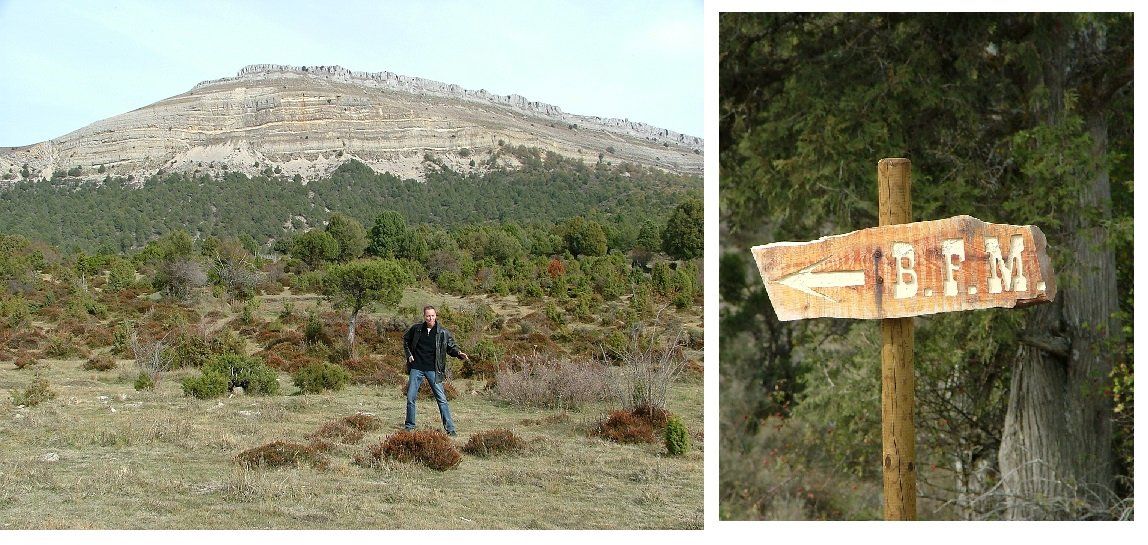 Visiting Sad Hill Cemetery in 2005. 'BFM' pointed at the Bueno / Feo /  Malo location.