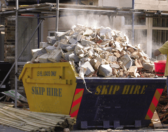   skip full of debris