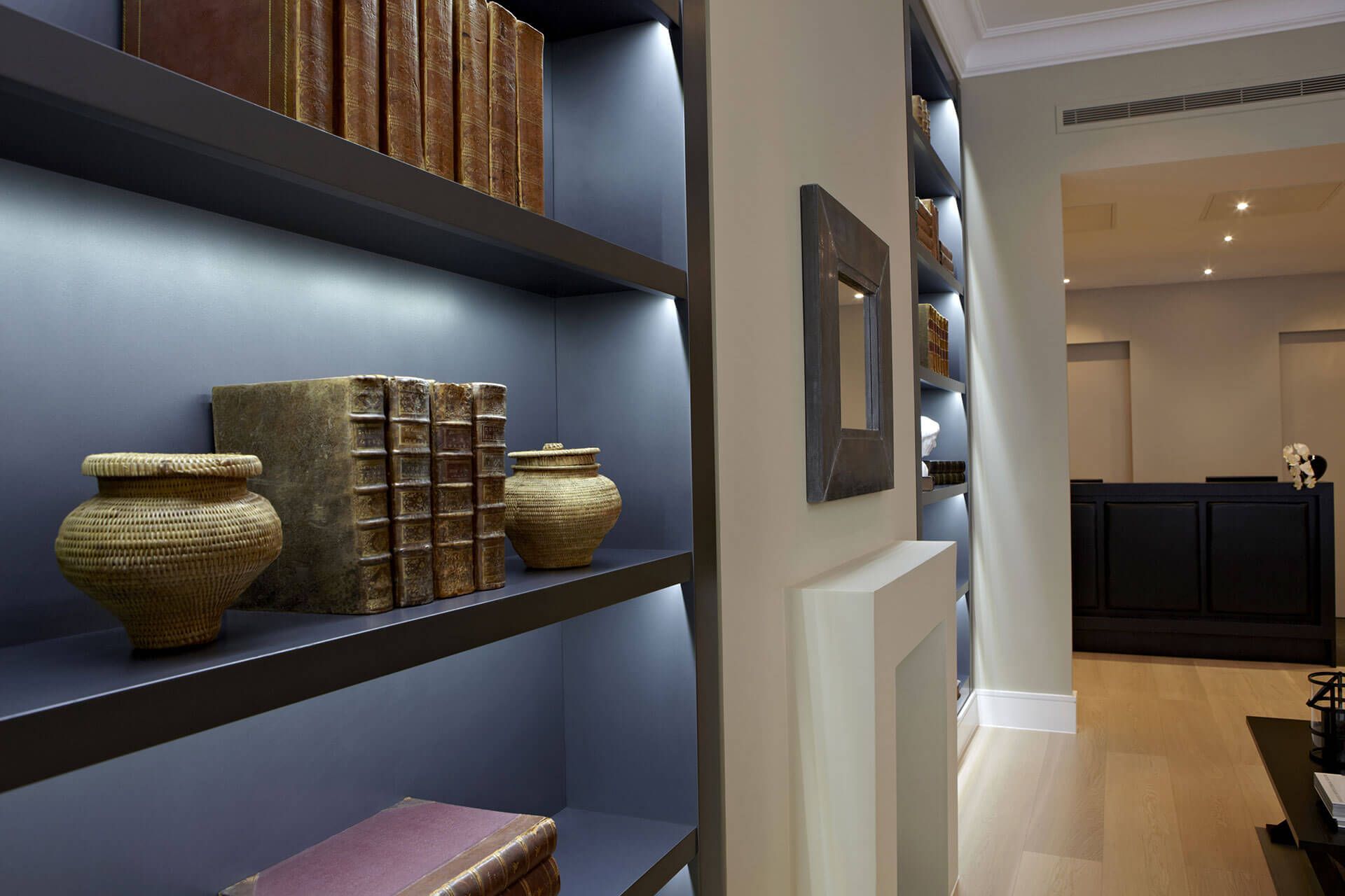 wooden shelves