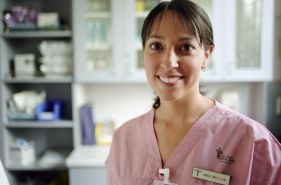 Nurse wearing Abbey Engraving Name badge