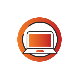An icon of a laptop computer in a circle.