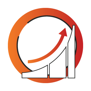 A graph with an arrow pointing up in a circle.