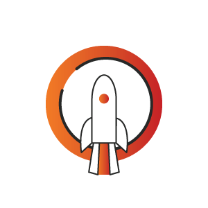 An icon of a rocket in a red circle