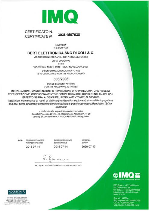 Certificato di installatore e riparatore di impianti di condizionamento