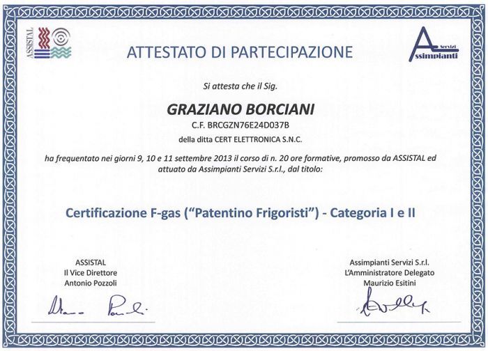 Certificazione F-Gas