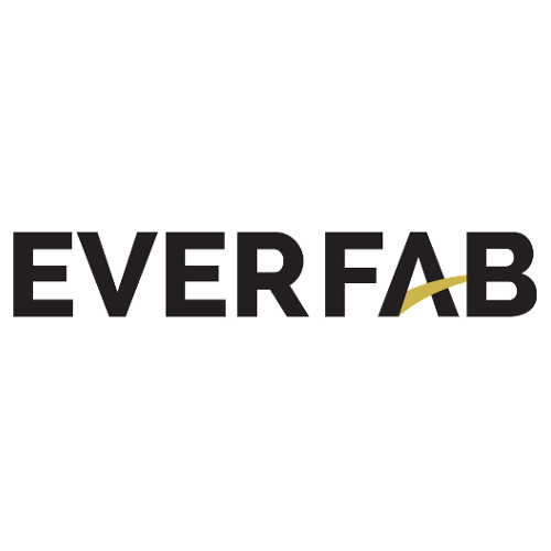 Everfab logo: Black text with a gold accent sweeping upwards from the 