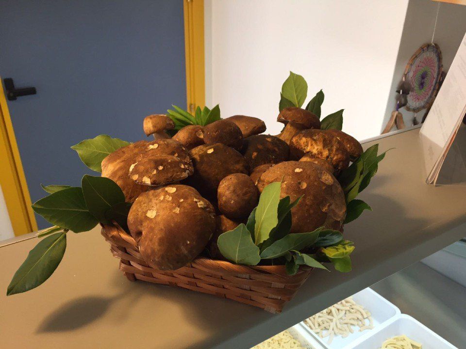 Fresh mushrooms on the counter ready to season pasta dishes