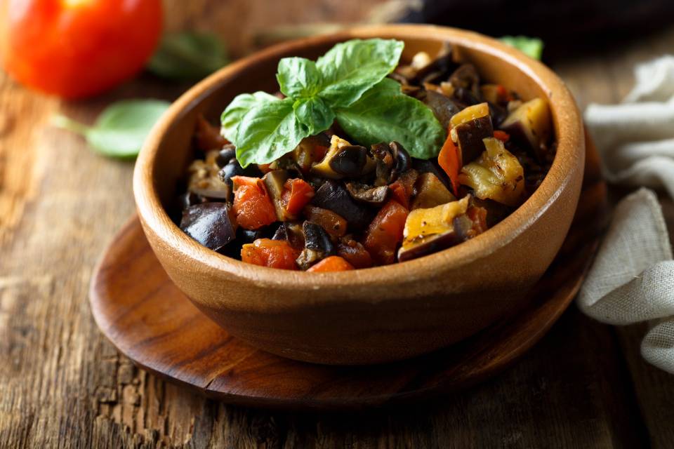 Plate of aubergine caponata