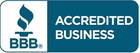 A blue sign that says accredited business on it