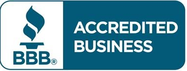 A blue sign that says accredited business on it