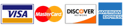 Visa, MasterCard, Discover, and American Express logos on a white background