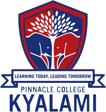 A logo for pinnacle college kyalami with two elephants and a tree