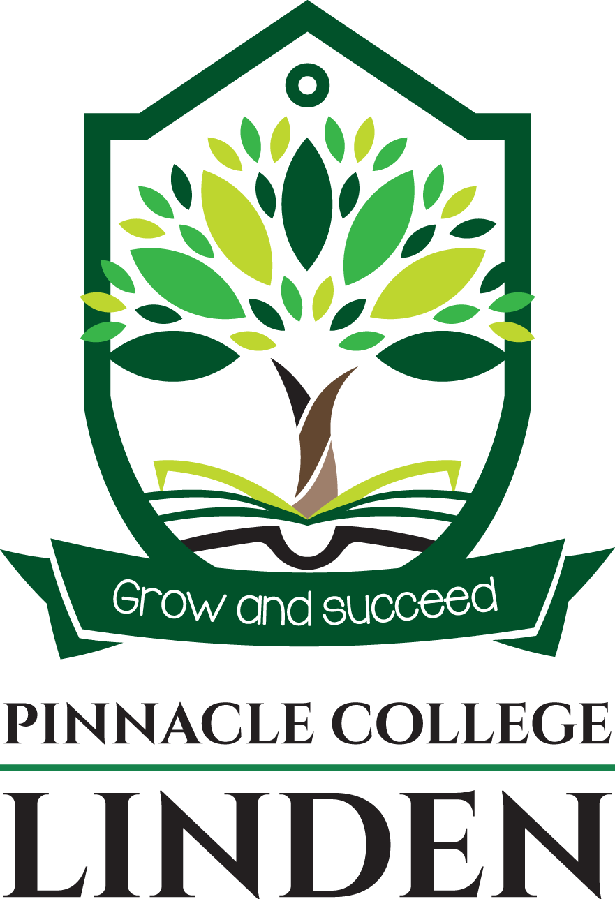 The logo for pinnacle college linden shows a tree growing out of an open book.