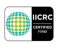 An iicrc certified firm logo with a green and blue globe