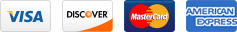 Visa, Discover, Mastercard, and American Express payment logos on a white background