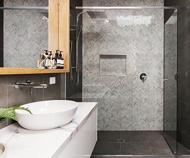 Bathroom Dark Color Tile Flooring — Tiles Rockhampton in North Rockhampton, QLD