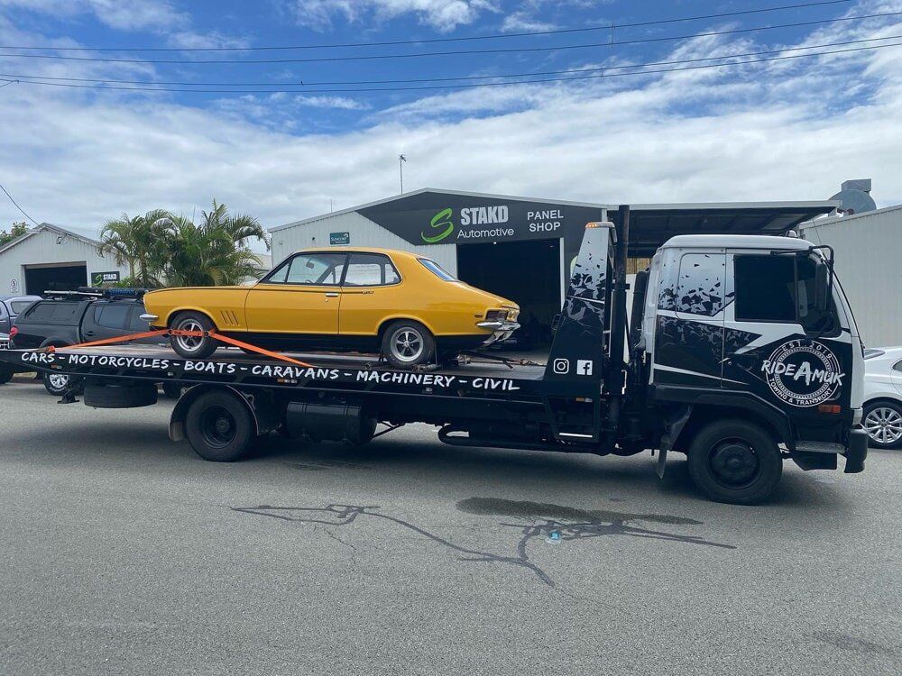 Yellow Car on Tow Truck — Towing and Transport in Sunshine Coast, QLD