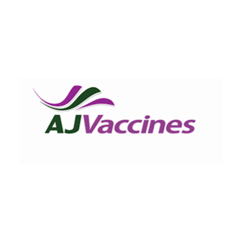 Logo for AJVaccines: Lilla og grønne stiliserede bjerge med buede linjer, teksten