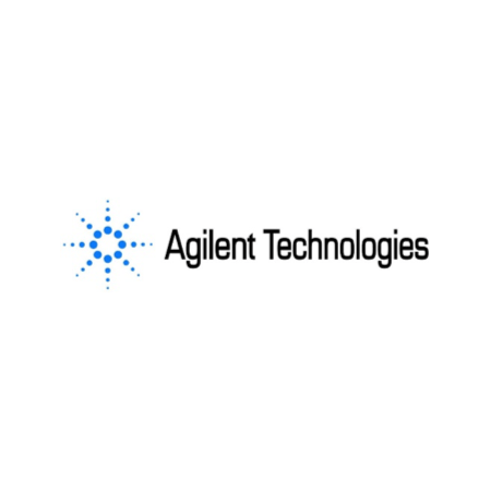 Agilent Technologies logo: Blåt stjernedesign ved siden af firmanavnet med sort tekst.