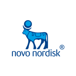 Blåt logo af en tyr med en cirkel på hovedet, over ordene