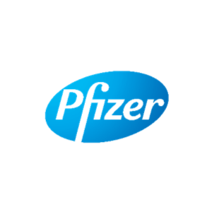 Pfizer-logo: Blå oval med hvid