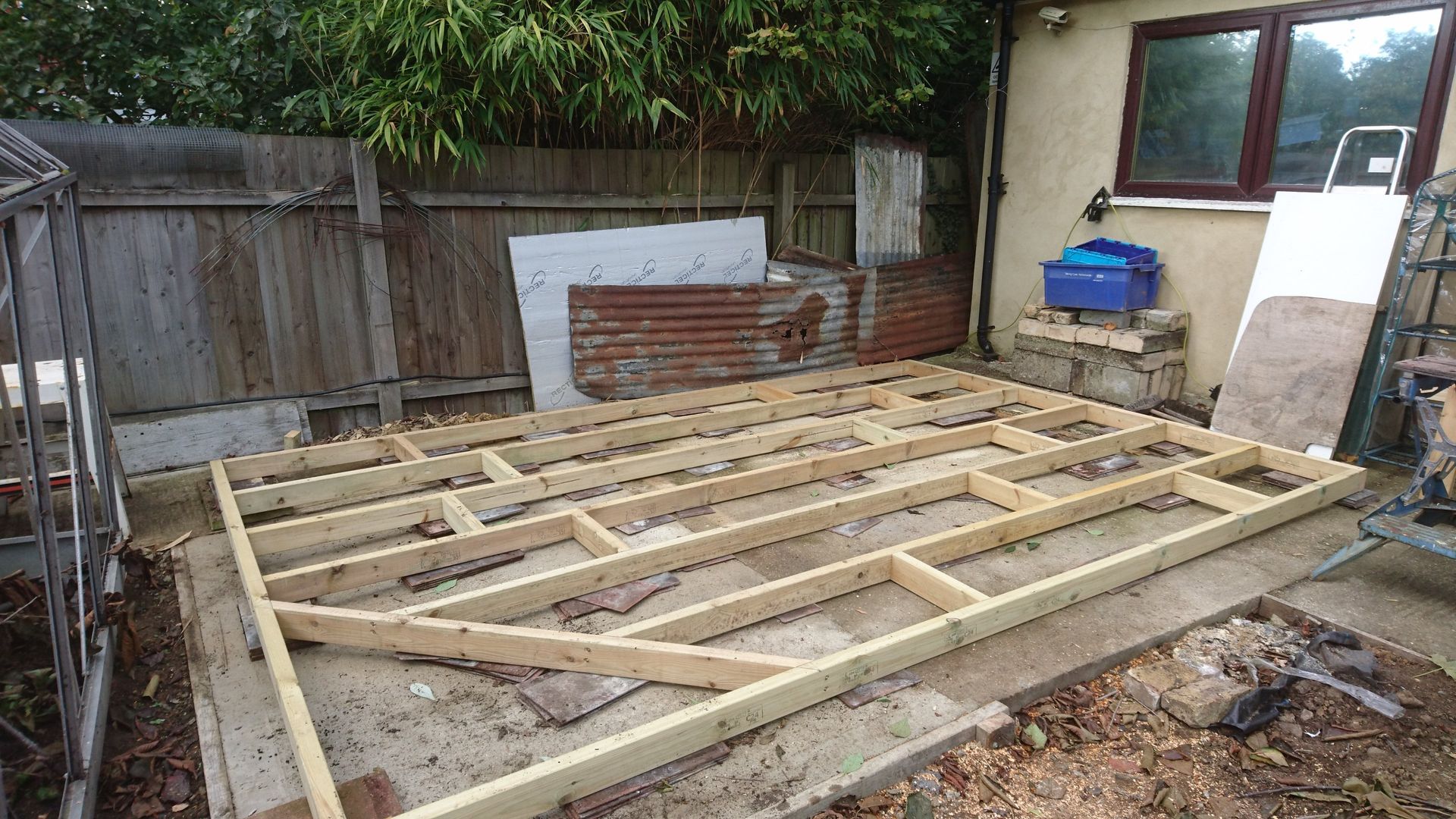 Early build process of the log cabin