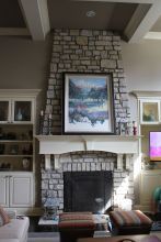 A brick fireplace
