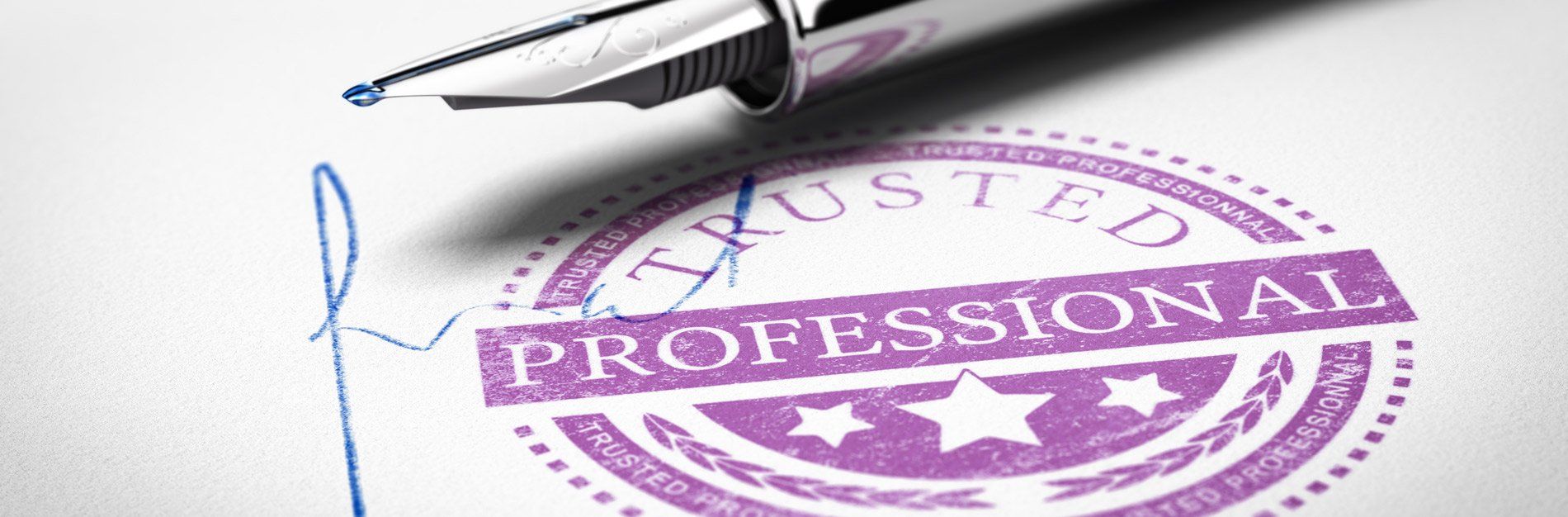 Fountain pen signing a document stamped with