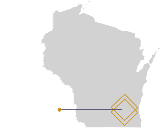 A map of wisconsin with a line pointing to the state.