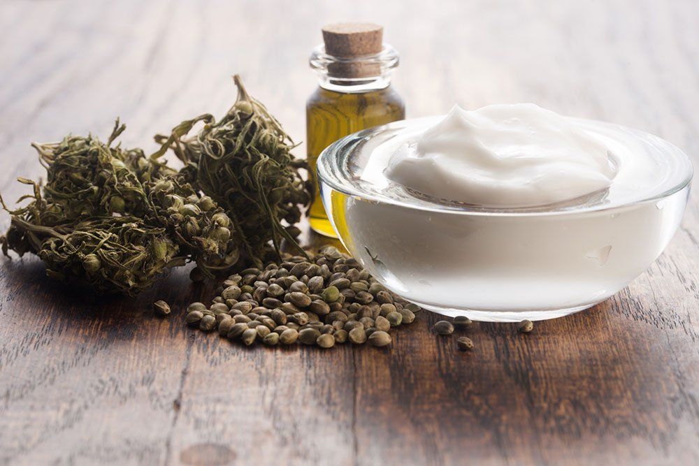 Cosmetic cream from natural hemp, moisturizing lotion with CBD content