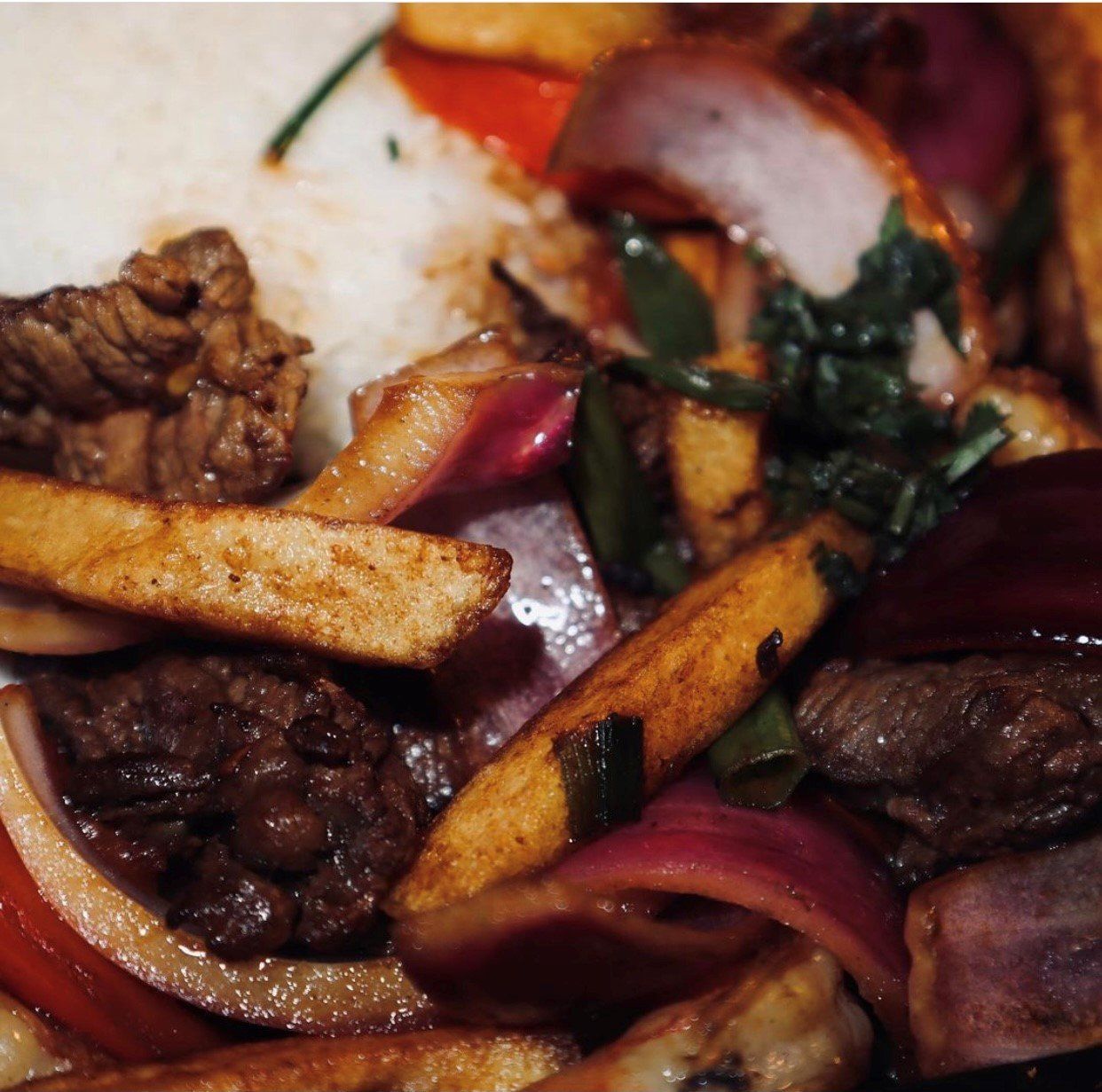 Close look to a beef with fries meal — Palm Desert, CA — Mi Cultura