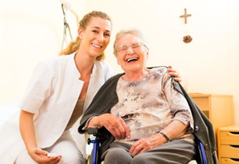nurse and happy old lady
