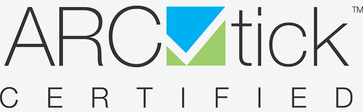 ARCtick certified logo. Blue and green checkmark icon in the center of the word 