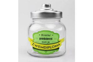 Gefeliciteerd met je zwemdiploma snoeppot - Zwemdiploma cadeau