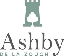 The logo for ashby de la zouch has a castle on it.