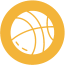 A basketball icon in a yellow circle on a white background.