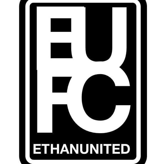 A black and white logo for ethanunited fc.