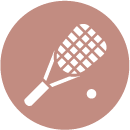 A tennis racket and ball are in a circle.