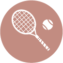 A tennis racket and ball are in a circle.