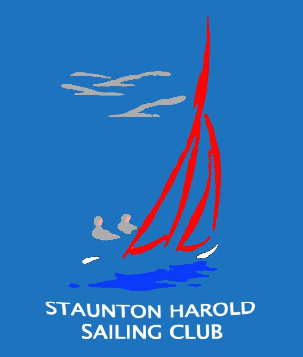 A logo for staunton harold sailing club with a red sail