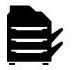 A black and white icon of a printer with a paper in it.