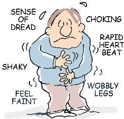Cartoon of a man surrounded by anxiety symptoms
