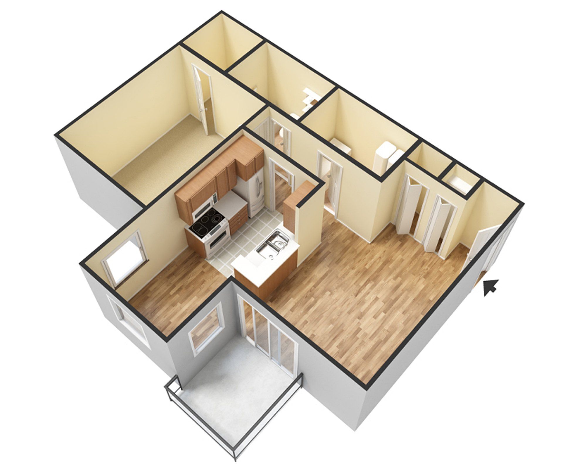 1 Bedroom 1 Bath Unfurnished