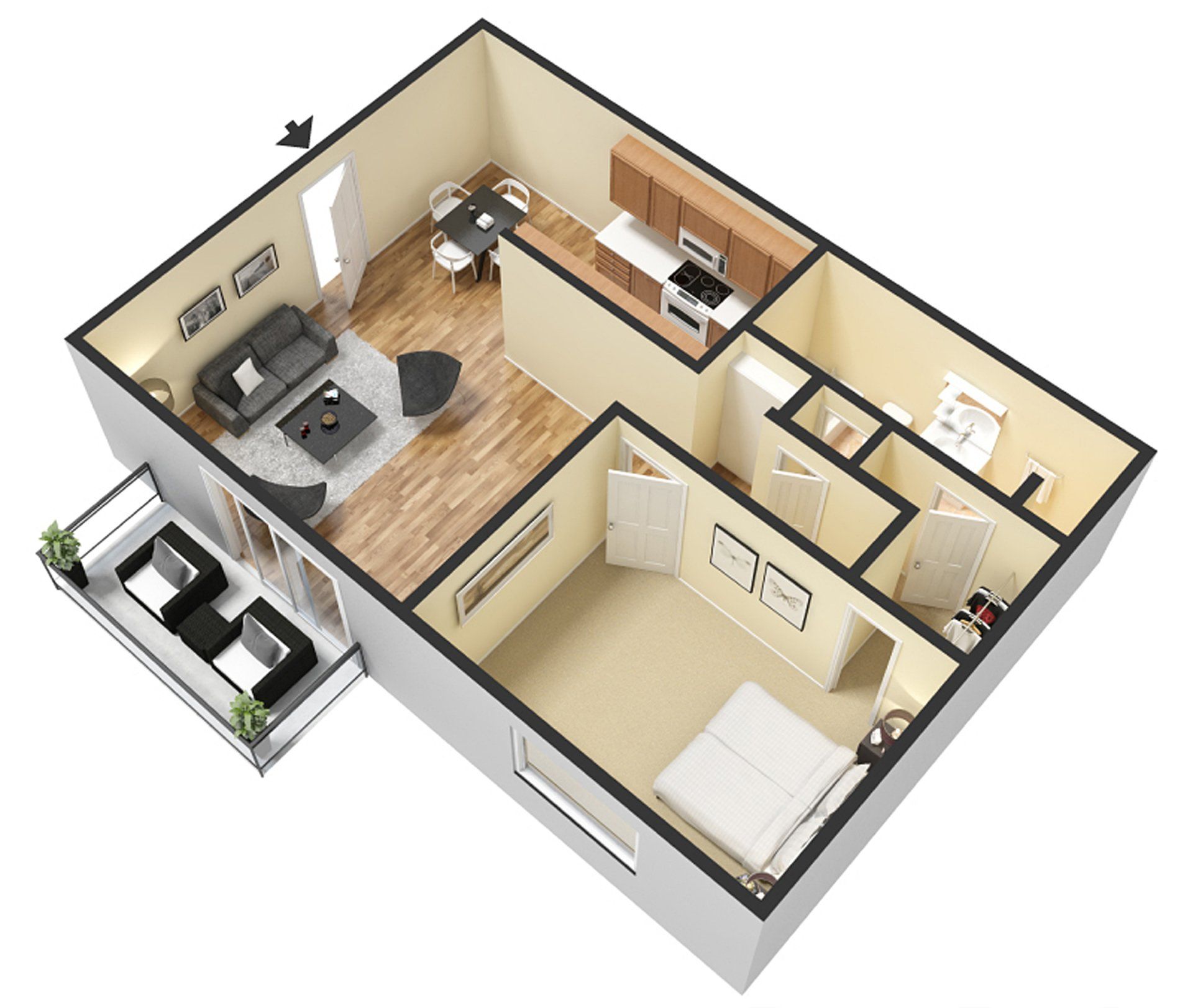 1 Bedroom 1.5 Bath Furnished