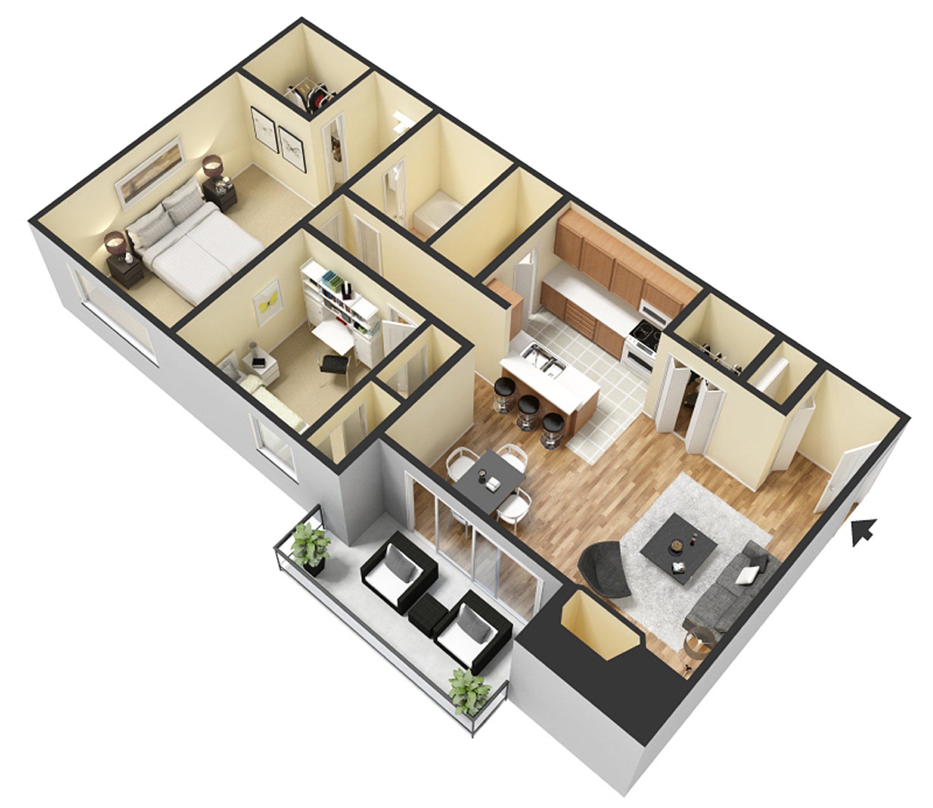 2 Bedroom 1 Bath Furnished