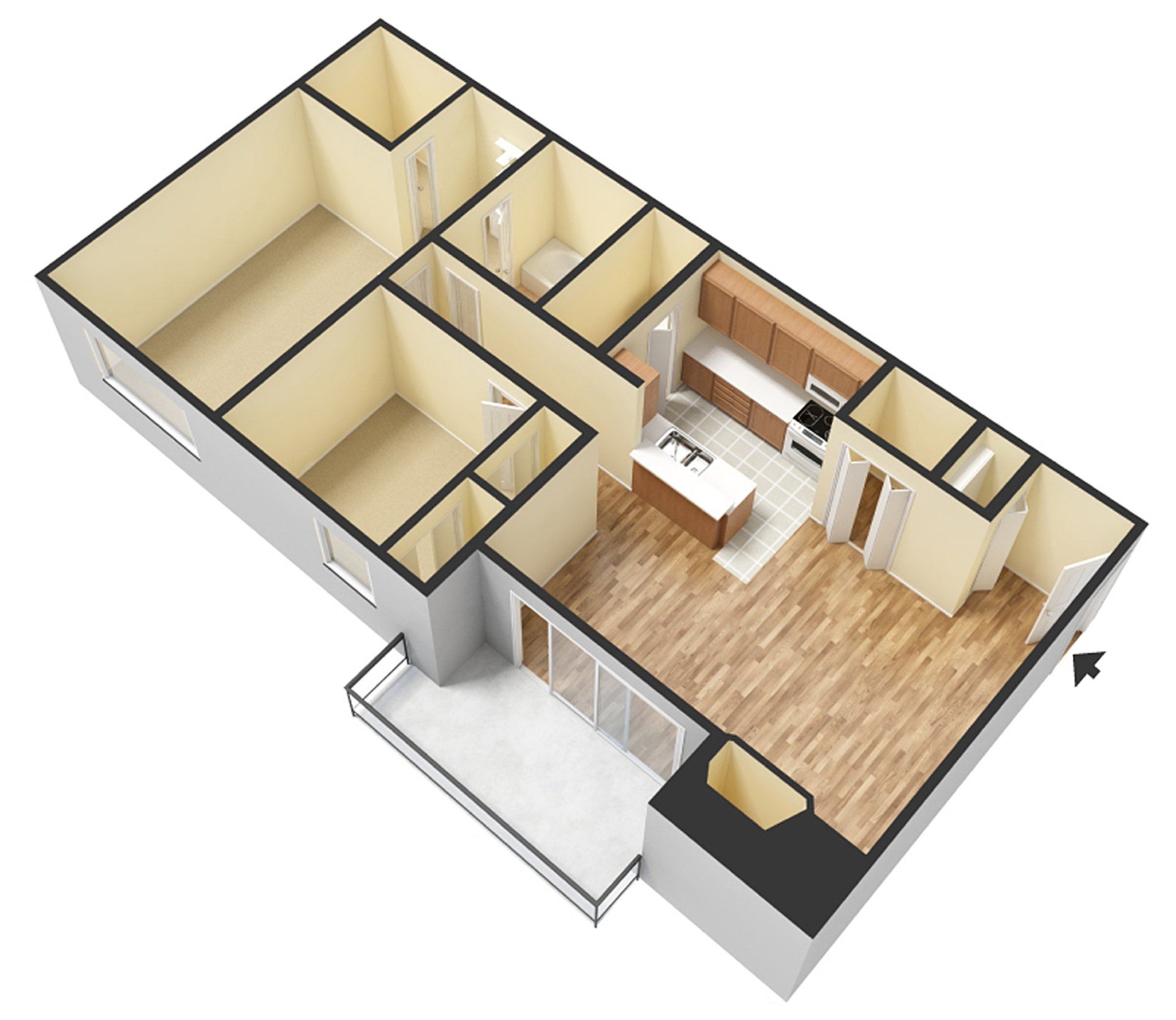 2 Bedroom 1 Bath Unfurnished
