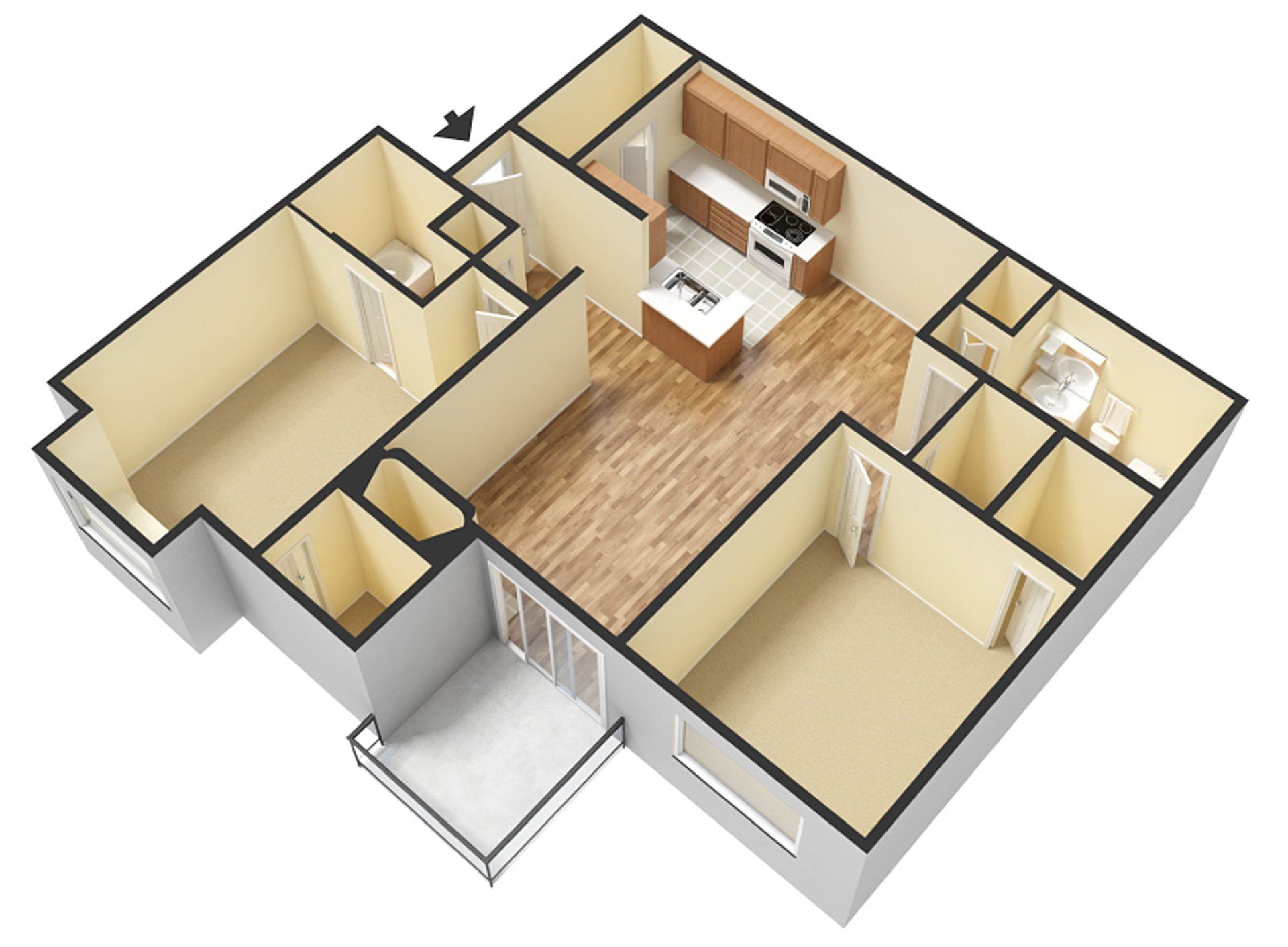 2 Bedroom 2 Bath Unfurnished